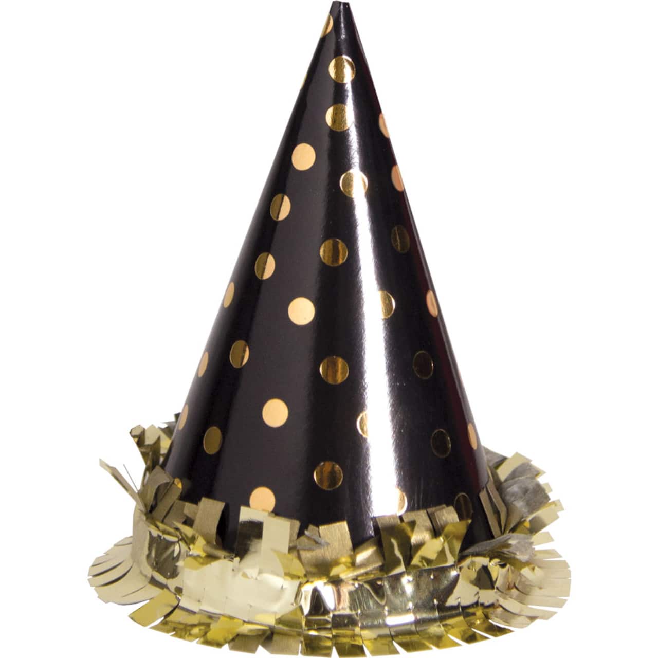 JAM Paper 3" Black with Gold Dots Party Hats, 6ct.